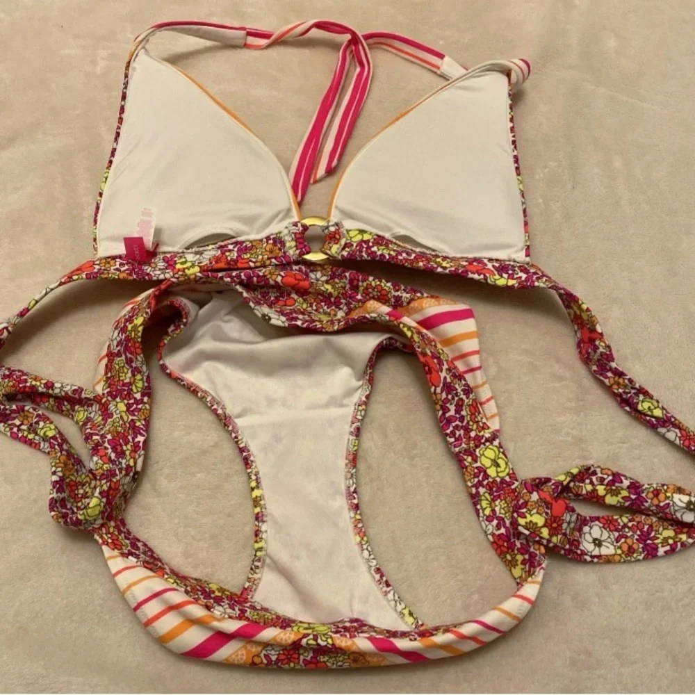 Victoria's Secret Multicolor Neon Floral and Striped Bikini
